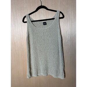 Eileen Fisher Womens Sage Green Cotton Slub Knit Scoop Neck Tank Top